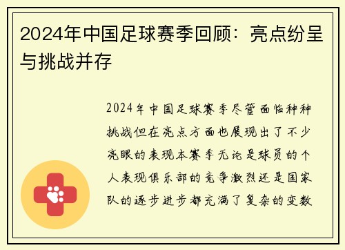 2024年中国足球赛季回顾：亮点纷呈与挑战并存