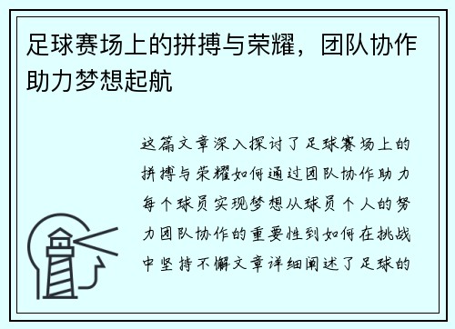 足球赛场上的拼搏与荣耀，团队协作助力梦想起航