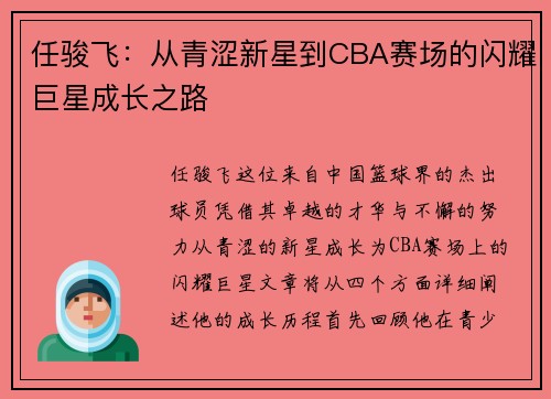 任骏飞：从青涩新星到CBA赛场的闪耀巨星成长之路