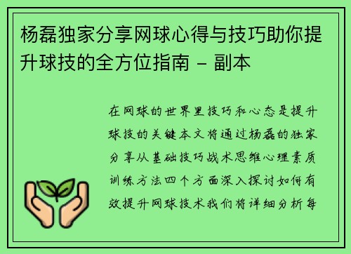 杨磊独家分享网球心得与技巧助你提升球技的全方位指南 - 副本